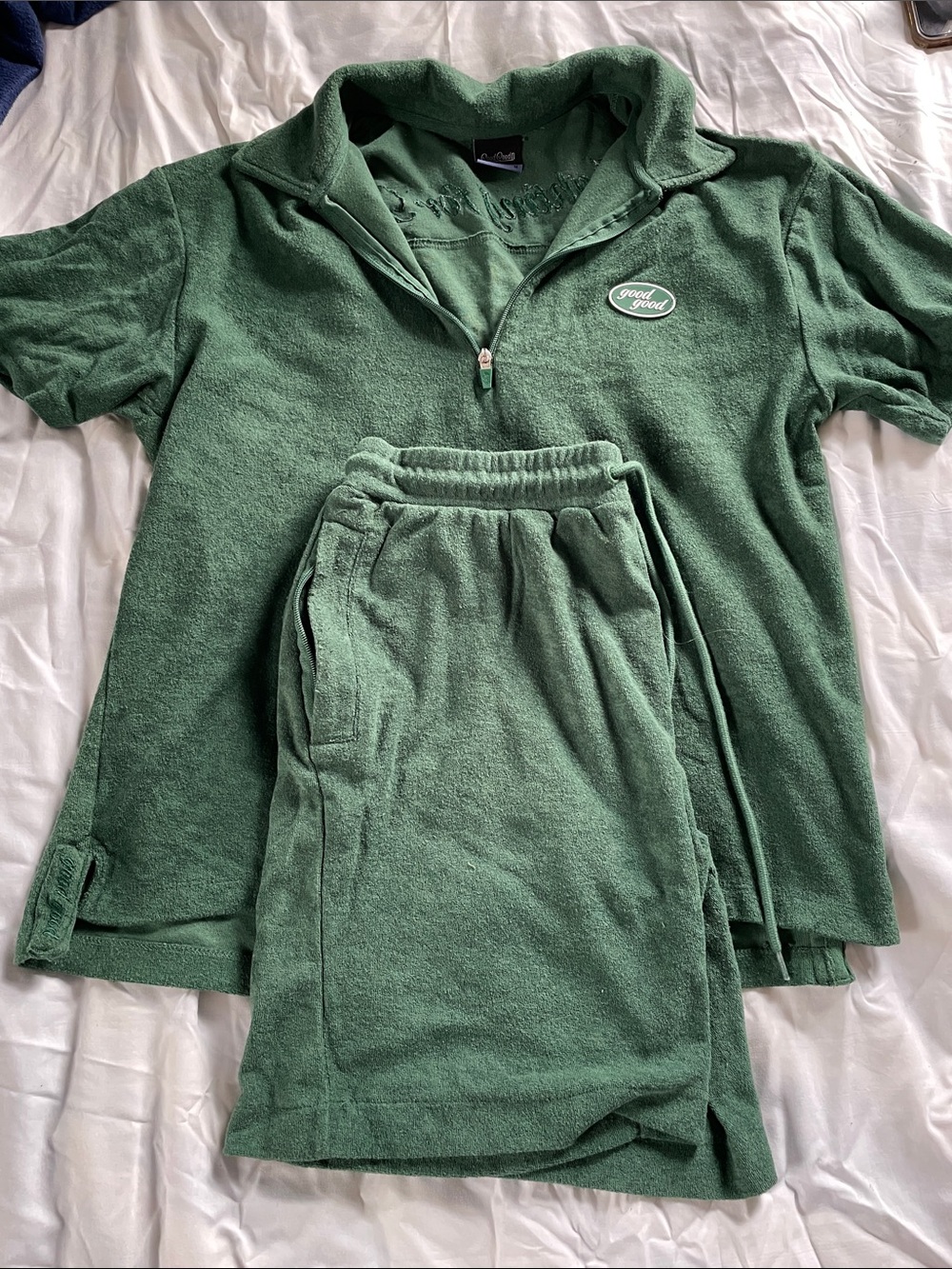 Good Good Men's Green Terry Short Set